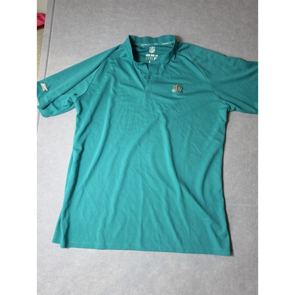 NFL Super Bowl LIV Men's Miami Short Sleeve Polo Shirt size XL Turquoise